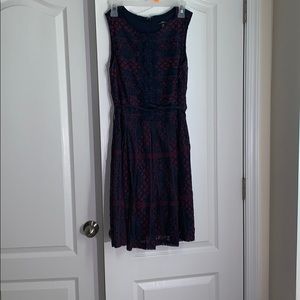 Navy blue and plum dress.